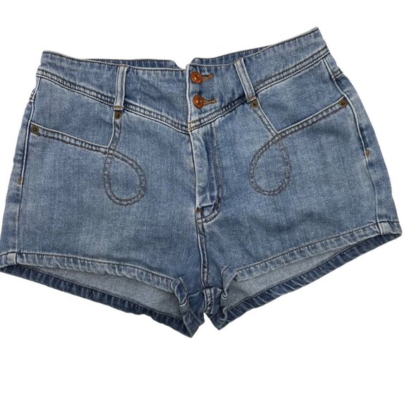 Free People Western Denim Shorts Size 28 Adjustable Waist Cowgirl Boho Country - Picture 2 of 11